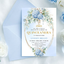 Bohemian Blue Flowers Gold Quinceañera Invitation 招待状