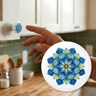 Bohemian Blue & Green Mandala Ceramic Knob セラミックノブ