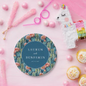 Bohemian Blue Watercolor Cacti Pattern ペーパープレート (パーティー)