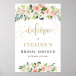 Bohemian Blush floral gold sparkles welcome sign ポスター<br><div class="desc">Bohemian Blush floral gold sparkles welcome sign,  Contact me for matching items or for customization,  Blush Roses ©</div>