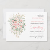Bohemian Blush Floral Gold Wedding Invitation 招待状 (正面)
