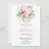 Bohemian Blush Peonies Gold Glitter Wedding Invite 招待状 (正面)