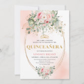 Bohemian Blush Pink Floral Quinceañera Invitation 招待状 (正面)