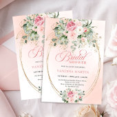 Bohemian Blush Roses Eucalyptus Gold Bridal Shower 招待状
