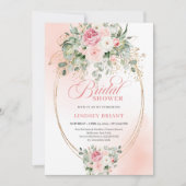 Bohemian Blush Roses Eucalyptus Gold Bridal Shower 招待状 (正面)