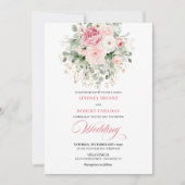 Bohemian Blush Roses Gold Frame Wedding Invitation 招待状 (正面)