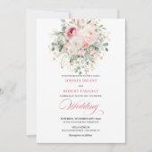 Bohemian Blush Roses Gold Glitter Wedding Invite 招待状 (正面)
