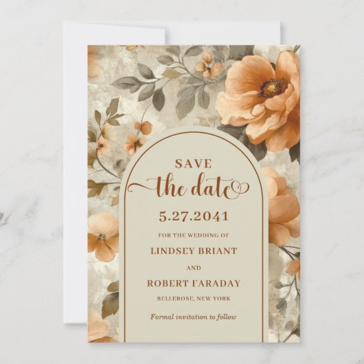 Bohemian Boho Earthy Ivory Sage Floral Save Date 招待状 (正面)