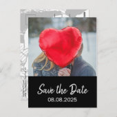Bohemian Bold Modern Photo Black Save the Date ポストカード (正面/裏面)