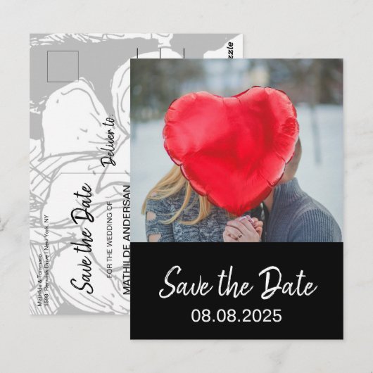 Bohemian Bold Modern Photo Black Save the Date ポストカード (正面/裏面)