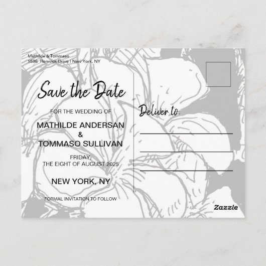 Bohemian Bold Modern Photo Black Save the Date ポストカード (裏面)