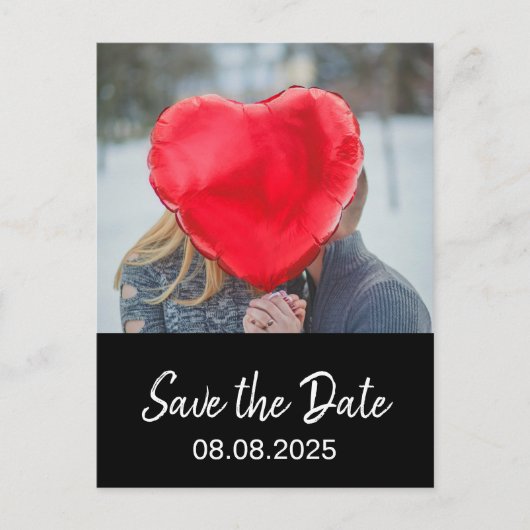 Bohemian Bold Modern Photo Black Save the Date ポストカード (正面)