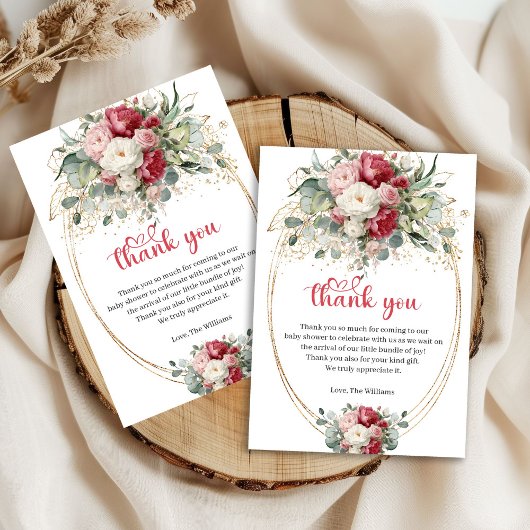 Bohemian Burgundy Blush Greenery Thank You Card サンキューカード