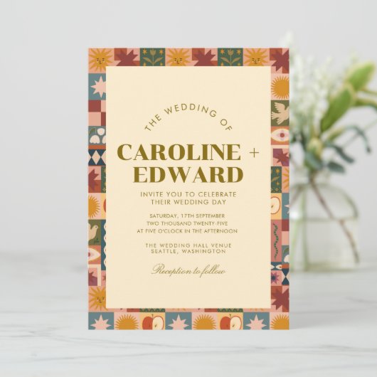 Bohemian Celestial Patchwork Wedding 招待状 (スタンド正面)