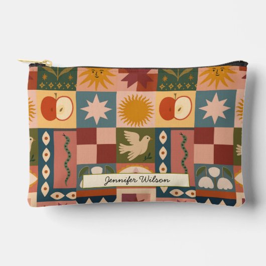 Bohemian Celestial Patchwork with Mystical Symbols アクセサリーポーチ (正面)