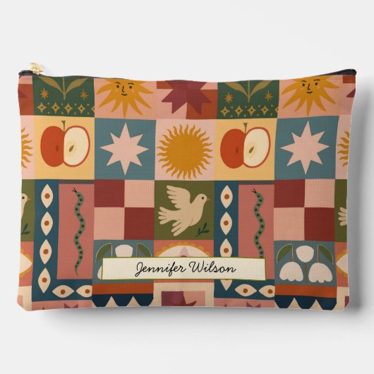 Bohemian Celestial Patchwork with Mystical Symbols アクセサリーポーチ (正面)