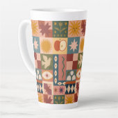 Bohemian Celestial Patchwork with Mystical Symbols カフェラテマグ (左アングル)