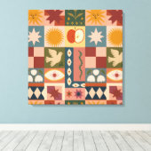 Bohemian Celestial Patchwork with Mystical Symbols キャンバスプリント (インサイチュ (ウッドフロア))