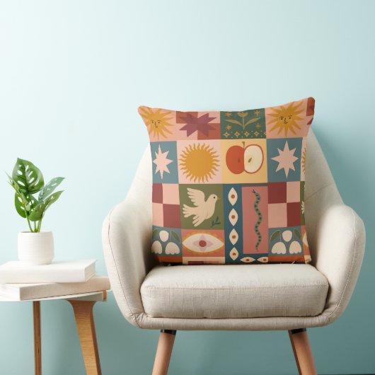 Bohemian Celestial Patchwork with Mystical Symbols クッション (椅子)