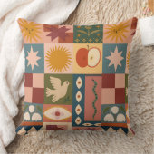 Bohemian Celestial Patchwork with Mystical Symbols クッション (ブランケット)