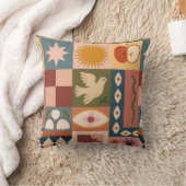 Bohemian Celestial Patchwork with Mystical Symbols クッション (ブランケット)