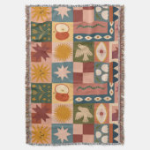 Bohemian Celestial Patchwork with Mystical Symbols スローブランケット (正面縦)
