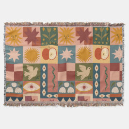 Bohemian Celestial Patchwork with Mystical Symbols スローブランケット