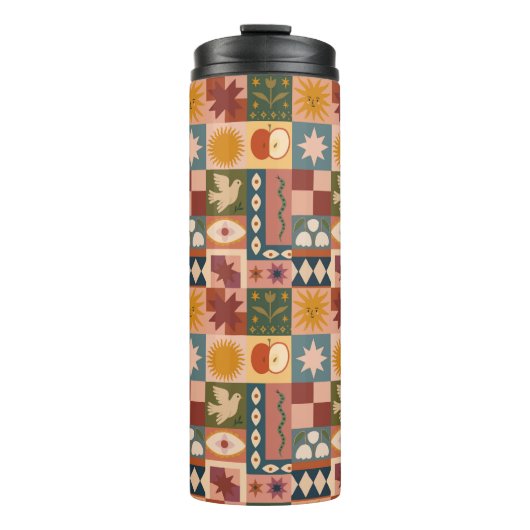 Bohemian Celestial Patchwork with Mystical Symbols タンブラー (正面)