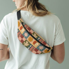 Bohemian Celestial Patchwork with Mystical Symbols ファニーパック