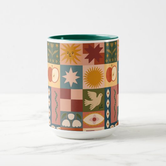Bohemian Celestial Patchwork with Mystical Symbols マグカップ (中央)