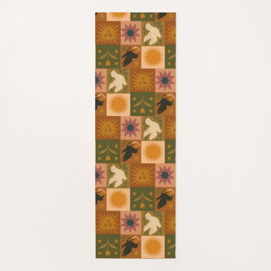 Bohemian Celestial Patchwork with Mystical Symbols ヨガマット (正面)