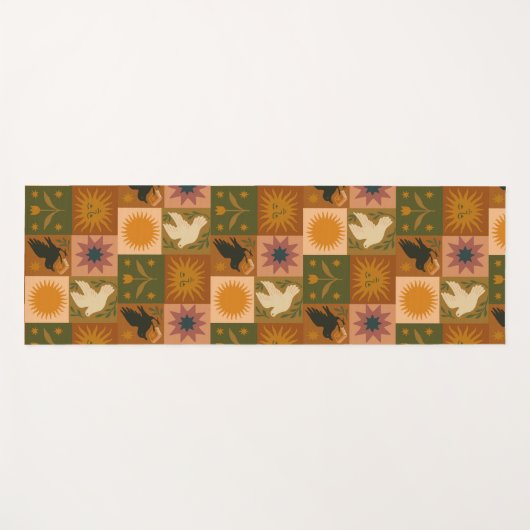 Bohemian Celestial Patchwork with Mystical Symbols ヨガマット (正面(横))