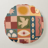 Bohemian Celestial Patchwork with Mystical Symbols ラウンドクッション (正面)