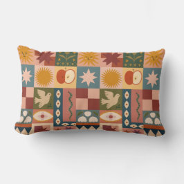 Bohemian Celestial Patchwork with Mystical Symbols ランバークッション