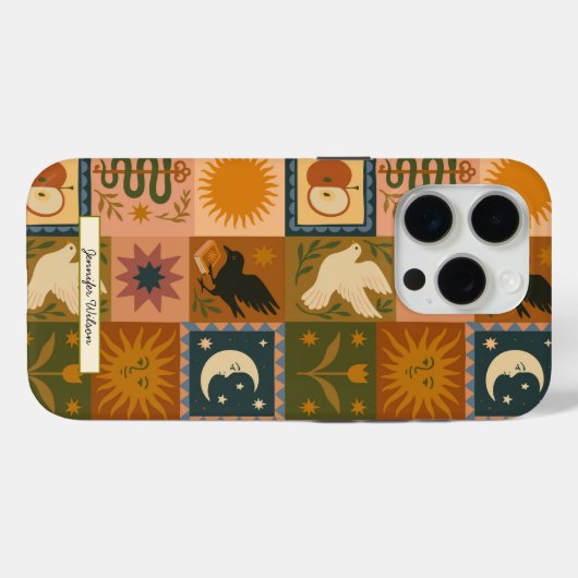 Bohemian Celestial Patchwork with Mystical Symbols Case-Mate iPhoneケース (裏面 (横))