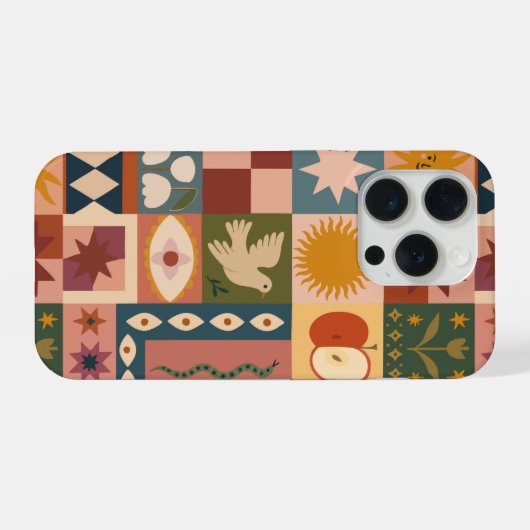Bohemian Celestial Patchwork with Mystical Symbols iPhoneケース (裏面横)