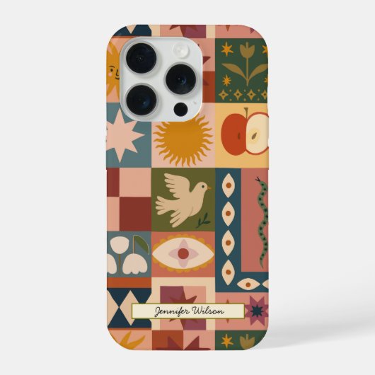 Bohemian Celestial Patchwork with Mystical Symbols iPhoneケース (裏面)