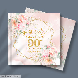 Bohemian Chic Blush Pink Gold Floral 90th Birthday ゲストブック
