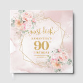 Bohemian Chic Blush Pink Gold Floral 90th Birthday ゲストブック (正面)