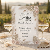 Bohemian Chic Rose Pampas Grass Wedding 招待状