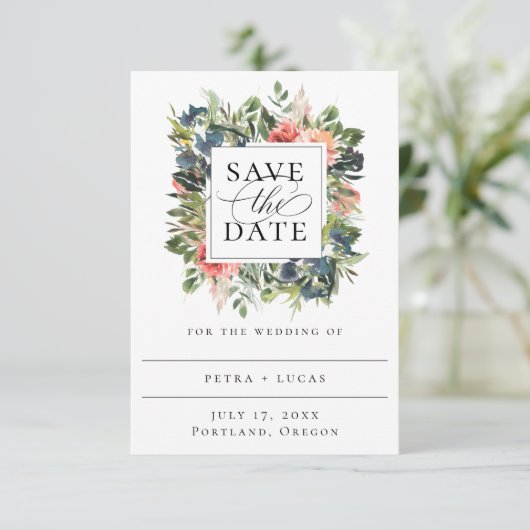 Bohemian Coralフローラフレーム日付の保存 案内状 (スタンド正面)