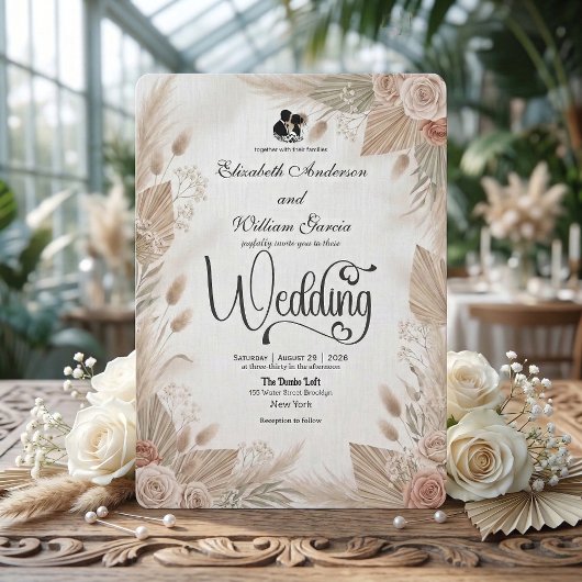 Bohemian Cream Chic Floral Rustic Wedding 招待状