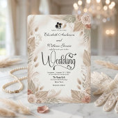 Bohemian Cream Chic Floral Rustic Wedding 招待状