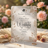 Bohemian Cream Chic Floral Rustic Wedding 招待状