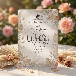Bohemian Cream Chic Floral Rustic Wedding 招待状