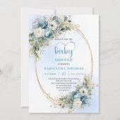 Bohemian Dusty Blue Eucalyptus Baby Shower Invite  招待状 (正面)