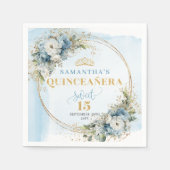 Bohemian Dusty Blue Floral 15th Birthday Napkins スタンダードカクテルナプキン (正面)