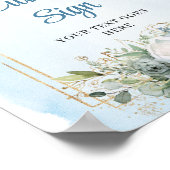 Bohemian Dusty Blue Floral Gold DIY Wedding Sign ポスター (角)