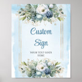 Bohemian Dusty Blue Floral Gold DIY Wedding Sign ポスター (正面)