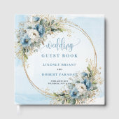 Bohemian Dusty Blue Floral Gold Glitter Wedding  ゲストブック (正面)